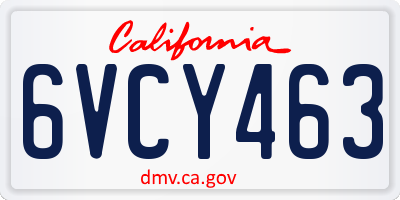 CA license plate 6VCY463