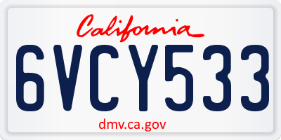 CA license plate 6VCY533