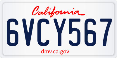 CA license plate 6VCY567