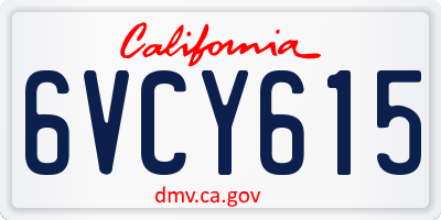CA license plate 6VCY615