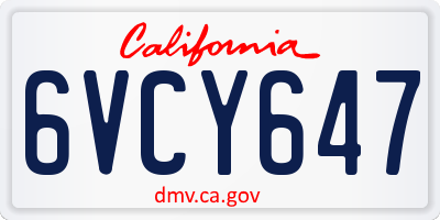 CA license plate 6VCY647