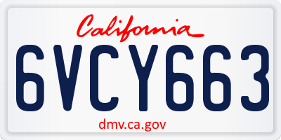 CA license plate 6VCY663