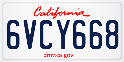CA license plate 6VCY668