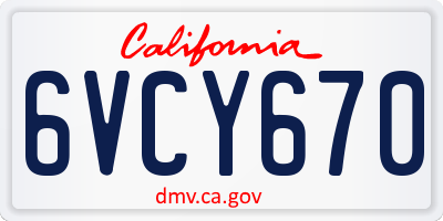 CA license plate 6VCY670