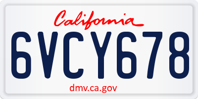 CA license plate 6VCY678