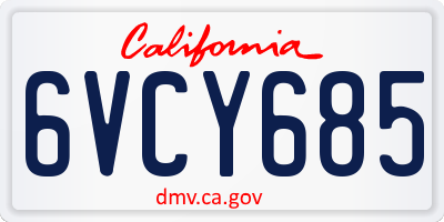 CA license plate 6VCY685