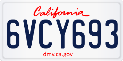 CA license plate 6VCY693