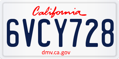 CA license plate 6VCY728