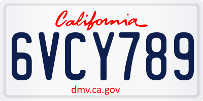CA license plate 6VCY789