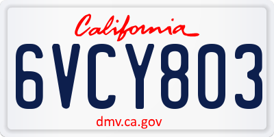CA license plate 6VCY803