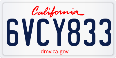 CA license plate 6VCY833