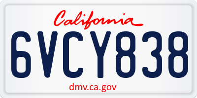 CA license plate 6VCY838