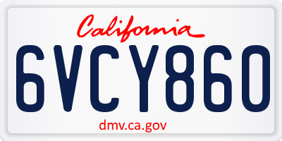CA license plate 6VCY860