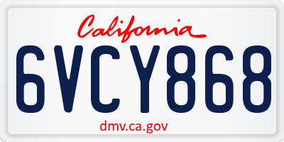 CA license plate 6VCY868
