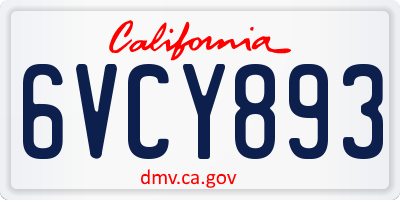 CA license plate 6VCY893