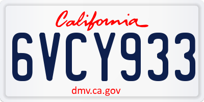 CA license plate 6VCY933
