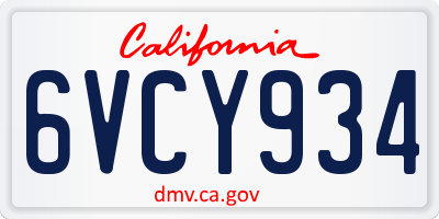 CA license plate 6VCY934