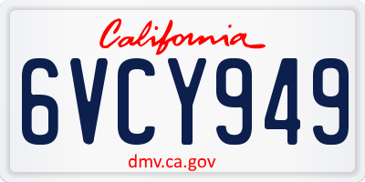 CA license plate 6VCY949