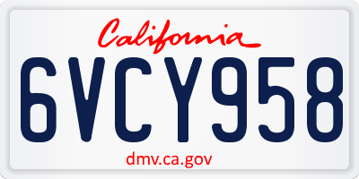 CA license plate 6VCY958