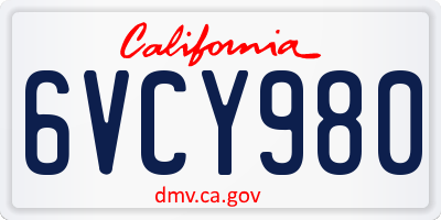 CA license plate 6VCY980
