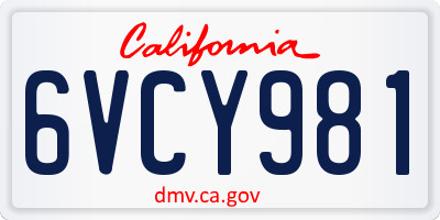 CA license plate 6VCY981