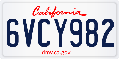 CA license plate 6VCY982