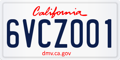 CA license plate 6VCZ001