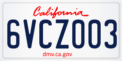 CA license plate 6VCZ003