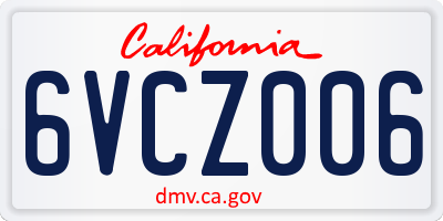 CA license plate 6VCZ006