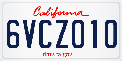 CA license plate 6VCZ010