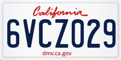 CA license plate 6VCZ029