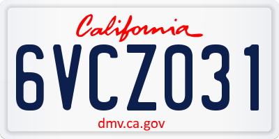 CA license plate 6VCZ031