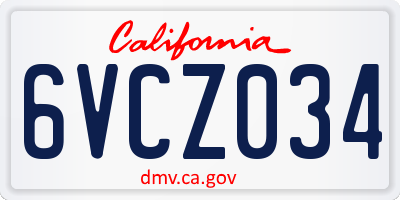 CA license plate 6VCZ034
