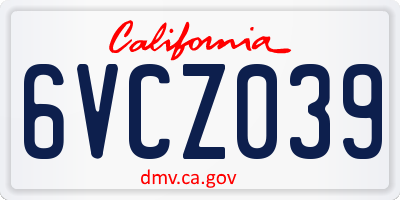 CA license plate 6VCZ039