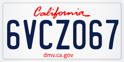 CA license plate 6VCZ067
