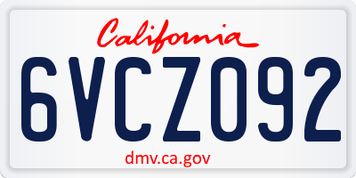 CA license plate 6VCZ092