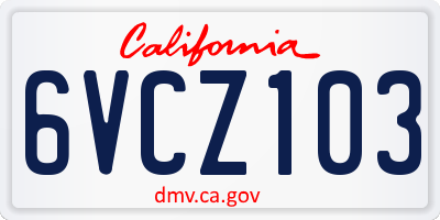 CA license plate 6VCZ103