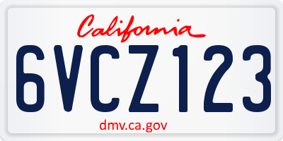 CA license plate 6VCZ123