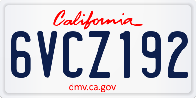 CA license plate 6VCZ192