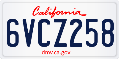 CA license plate 6VCZ258