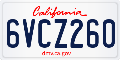 CA license plate 6VCZ260