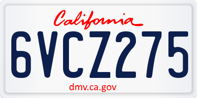 CA license plate 6VCZ275