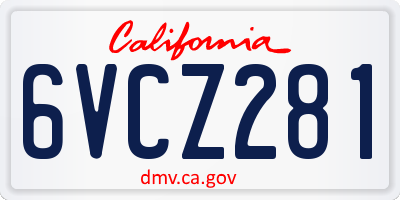 CA license plate 6VCZ281