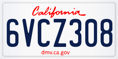 CA license plate 6VCZ308