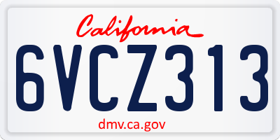 CA license plate 6VCZ313