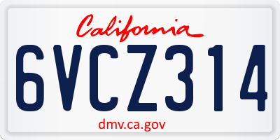 CA license plate 6VCZ314