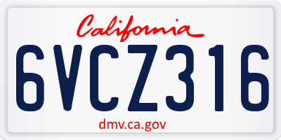 CA license plate 6VCZ316