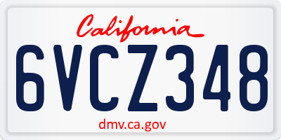 CA license plate 6VCZ348