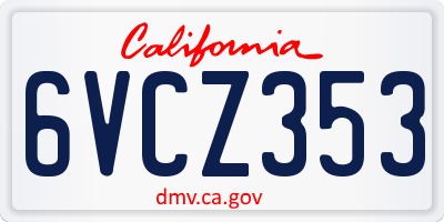 CA license plate 6VCZ353
