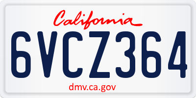CA license plate 6VCZ364